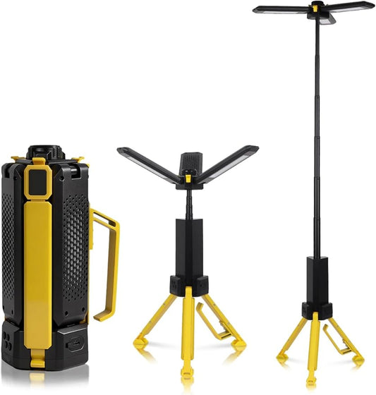 15000mAh Rechargeable Telescopic Camping Light, Portable Flashlight & Lantern with Reinforced Tripod Base, Height Adjustable Dimmable Tent Light, Power Bank for Outdoor BBQ, Hiking, Job Site, Yellow