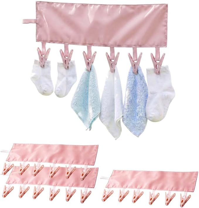 Foldable Travel Laundry Hanging Clip, 2026 New Lightweight Travel Hangers for Cruise and Hotel, Portable Folding Clothes Hanger with 6 Clips for Swimsuits Underwear Socks 3 Pack