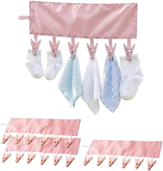 Foldable Travel Laundry Hanging Clip, 2026 New Lightweight Travel Hangers for Cruise and Hotel, Portable Folding Clothes Hanger with 6 Clips for Swimsuits Underwear Socks 3 Pack