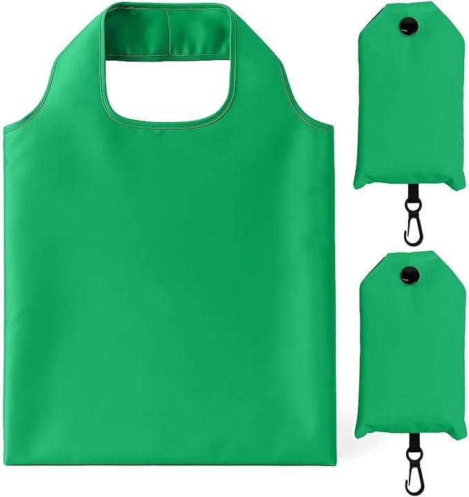 2 Pack Foldable Shopping Bag, Waterproof Reusable Grocery Tote Bag Holder,Nylon(Dark Green)