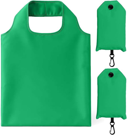 2 Pack Foldable Shopping Bag, Waterproof Reusable Grocery Tote Bag Holder,Nylon(Dark Green)