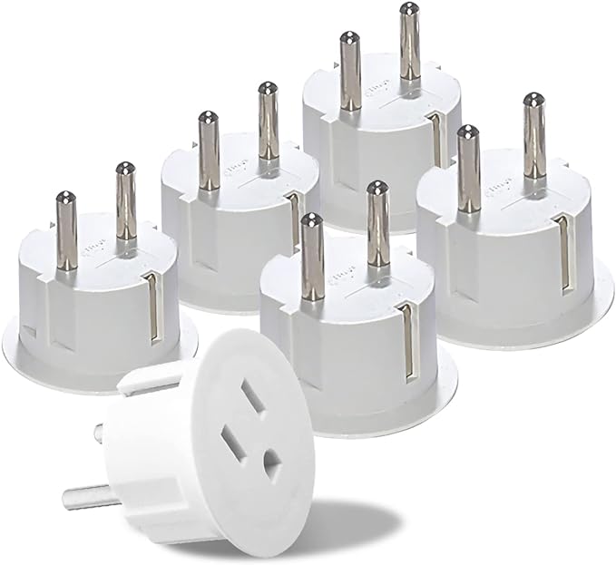 OREI Pack 6 European Travel Plug Adapter - USA, Canada, Mexico to European Type E/F Plug Adapters - Schuko Adapter CE Certified Heavy Duty - Perfect for Travelling with Cell Phones, Laptops & More