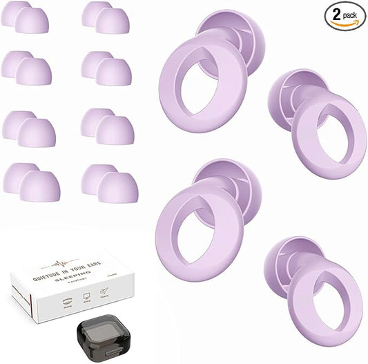 Ear Plugs for Sleeping, 2 Pairs Ear Plugs for Sleeping Noise Cancelling, 35dB Reusable Silicone Earplugs for Noise Reduction, Sleep, Work, Hearing Protection, Concert and Snoring, Purple