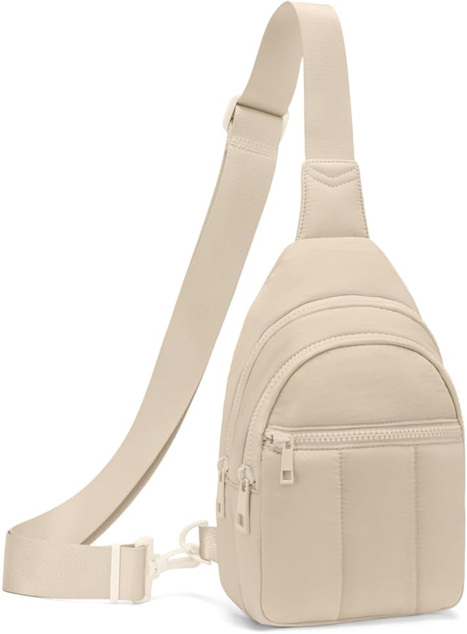 Viverte Quilted Puffer Crossbody Bags for Women Small Puffy Sling Bag Lightweight Cross Body Bubble Purse Shoulder Bag for Travel (Beige)