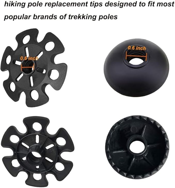 Hiking Walking Sticks Rubber Tips 10 Pack, Replacement Tips Protectors, Snow Baskets, Mud Baskets Set for Trekking Poles, Fits Most Standard Hiking, Trekking, Walking Poles