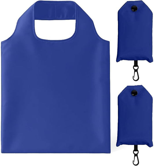 2 Pack Foldable Shopping Bag, Waterproof Reusable Grocery Tote Bag Holder,Nylon(Royal Blue)