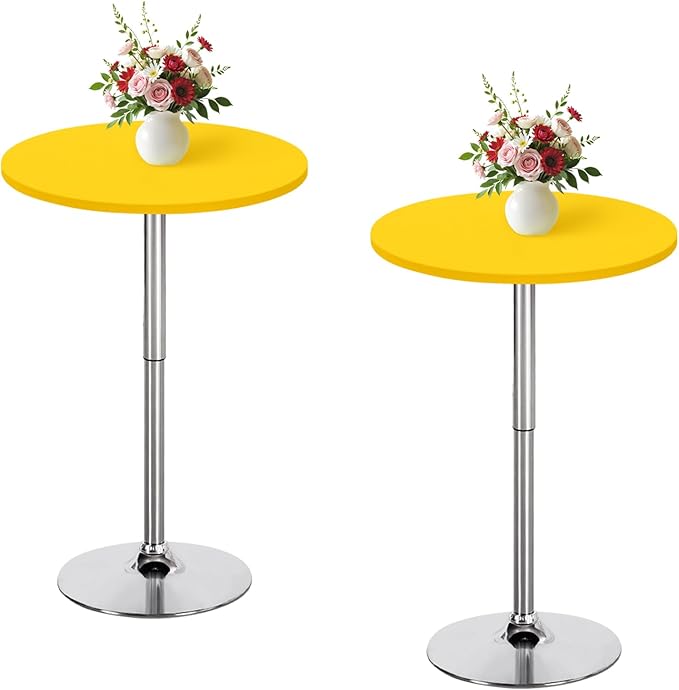 Wolkemer 2 Pack 3 Foot Yellow Fitted Tablecloth 36 Inch Round Elastic Edges Table Cloth, Spandex Stretch Table Cover with Machine Washable Fabric for Wedding Party Picnic Dining Indoor Outdoor