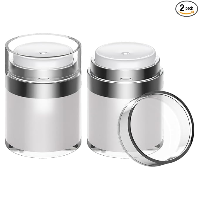 Airless Pump Jar, 1 oz Airless Pump Bottles, Travel Lotion Container – Vacuum Dispenser for Cream – Leak-Proof TSA-Friendly Design Keeps Cream Fresh – Multi-Purpose for Lotion, Sunscreen (2 Pack)