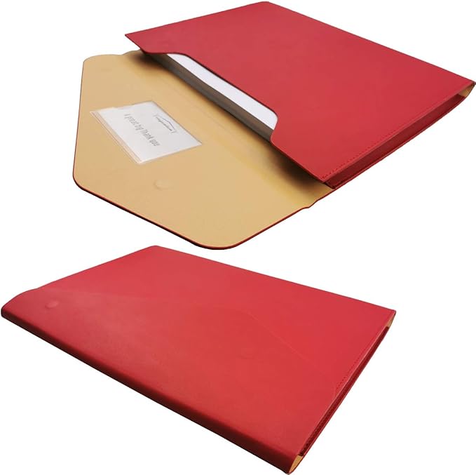 PU Leather A4 File Folder Document Holder Waterproof Portfolio Envelope Folder Case with Invisible Magnetic Closure Red