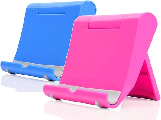 Cell Phone Stand for Desk 2 Pack Mobile Phone Holders Desktop Tablet Stand, Foldable Phone Dock Universal Adjustable Tablet Stand for Desk Compatible with Cell Phone Support (Blue+Pink)