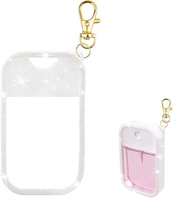 TERPINK Silicone Case Compatible with Touchland Hand Sanitizer Spray, Protective Case with Keychain for Power Mist and Glow Mist 1 fl oz, Hand Sanitizer Spray Accessory (Glitter Sequin White)