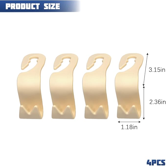 Car Seat Headrest Hook, 4PCS Vehicle Seat Back Storage Hanger for Handbag Purse Grocery, Automotive Interior Organization Holder Hook, Universal for SUV, Truck, RV (Beige)