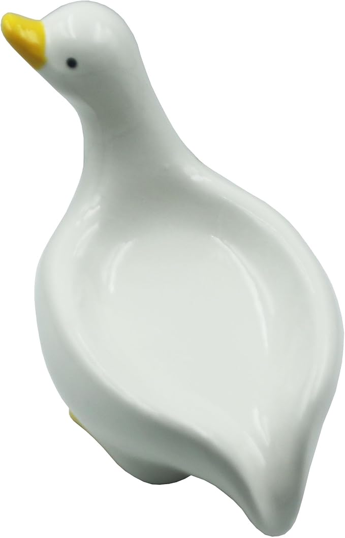 Ceramic Soap Dish,Cute Duck Shaped Self Draining Soap Holder, Sponge Holder, for Shower,Bathroom,Kitchen (White)