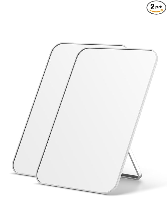 OMIRO Desk Makeup Mirror, 8 x 5 inches Table Mirror with Foldable Stand and Hanging Hole for Shaving and Travelling, White,2PCS