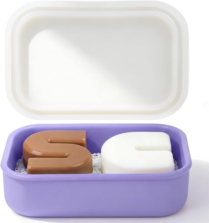AIMAIAIMAI Silicone Shampoo Bar Travel Case with Drain Pad – Leak Proof Bar Soap Travel Case for 2 Bars, Shampoo & Conditioner Bar Holder for Camping, Gym | 1 Pack, Translucent & Light-Purple
