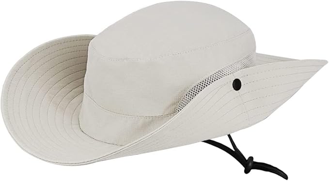 Womens Summer Sun-Hat Outdoor UV Protection Fishing Hat Wide Brim Foldable-Beach-Bucket-Hat with Ponytail-Hole