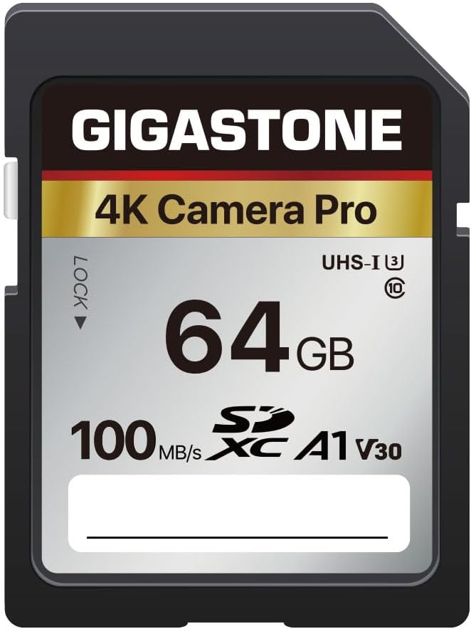 【5-Years Data Recovery】 GIGASTONE 64GB SD Card, 4K Camera Pro, UHS-I A1 V30 SDXC Memory Card 4K UHD Video Compatible with Digital Camera, with 1 Mini Case
