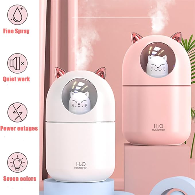 Portable Small Humidifier, YIMIKE 300ml Mini Cool Mist Humidifier with Night Light, USB Personal Humidifier Auto Shut-Off, Ultra-Quiet, 2 Spray Modes, Suitable for Home Office Travel