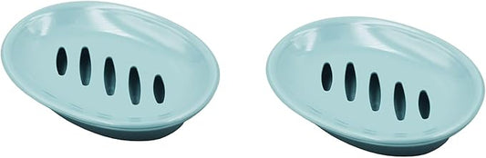 2 Pack Plastic Soap Dish with Drain,Sponge Holder,for Shower,Bathroom,Kitchen (Blue)