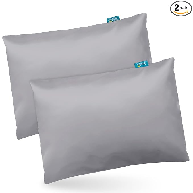 Satin 2 Pack Kids Toddler Pillowcase Fits for Children Toddler Pillows 13"x 18" or 14"x19", Envelope Travel Toddler Pillow Cover Case, Gray