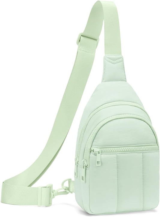 Viverte Quilted Puffer Crossbody Bags for Women Small Puffy Sling Bag Lightweight Cross Body Bubble Purse Shoulder Bag for Travel (Light Green)