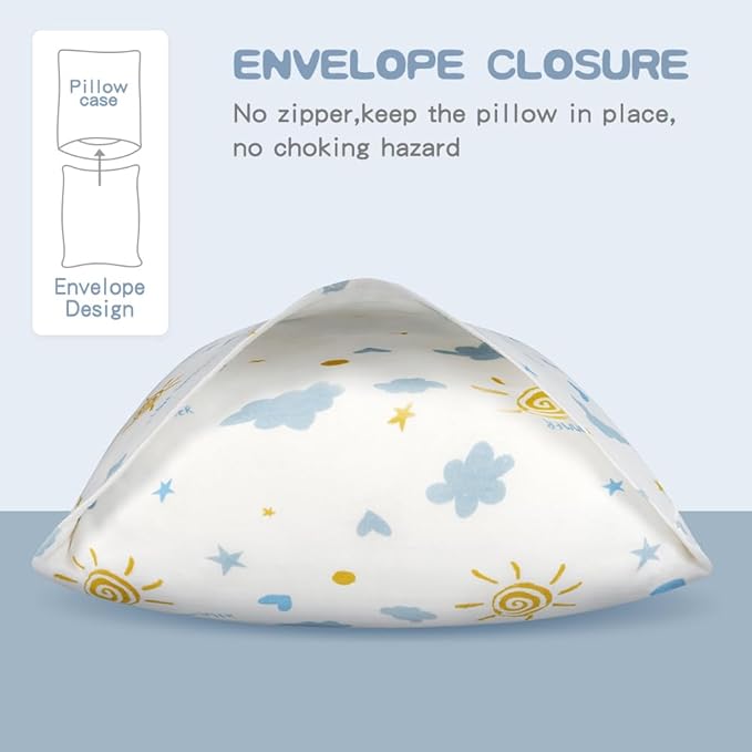 Zenssia Organic Cotton Toddler Pillowcases Pack of 2, 13x18 Inches Travel Pillowcase with Envelope Closure, Soft & Breathable Baby Pillow Case Cover, Sunny Blue