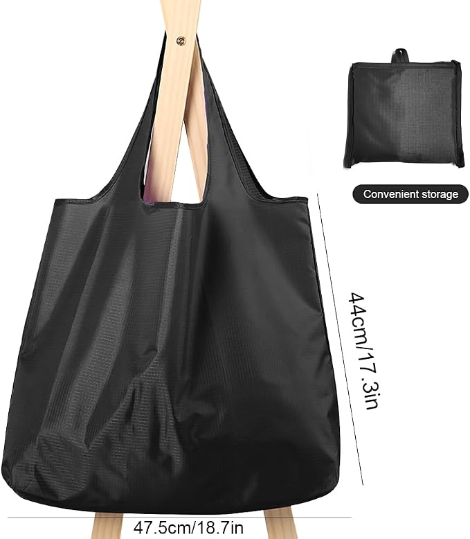 Large 50lbs Heavy Duty Reusable Foldable Grocery and Shopping Tote Bags - Washable Polyester Bags in Pocket