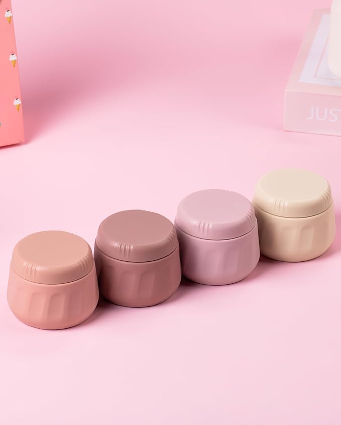 Mrsdry Travel Containers for Toiletries, TSA Approved Travel Size Toiletries 4 Pack, Refillable Containers, With Clear Bag, Leak Proof Silicone Jars, Essentials Creams Jars Carrying Small Items