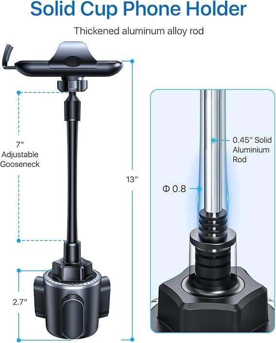 andobil Military-Grade Cup Holder Phone Holder, [Ultra Sturdy & 360° Adjustable] Gooseneck Cup Phone Holders for Your Car Truck, Super Durable Car Phone Mount for iPhone 17 16 15 14 Pro Max/Samsung