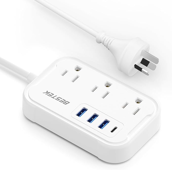 BESTEK New Zealand Power Adapter: US to Australia Plug Adapter - Type I Plug Adapter with 3 AC Outlets and 4 USB(1 PD20W) - for USA to Australia, Argentina, China, New Zealand 2.6ft (Type I - AU)