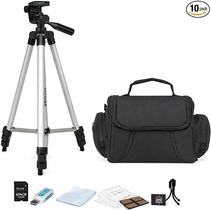 Camera Starter Accessory Kit – 50” Lightweight Tripod & Padded Camera Bag Bundle with 64GB SD Card, Cleaning Kit & Essentials for DSLR Cameras