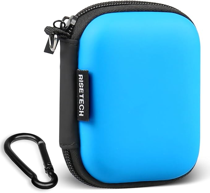 Earphone case, RISETECH Earbud Carrying Case Holder Hard EVA Headphone Small Zipper Pouch Compatible with Beats Fit Pro, TOZO A1, Bose Soundsport, EarPods, AirPods, Sony Wired Earbuds with Clip -Blue