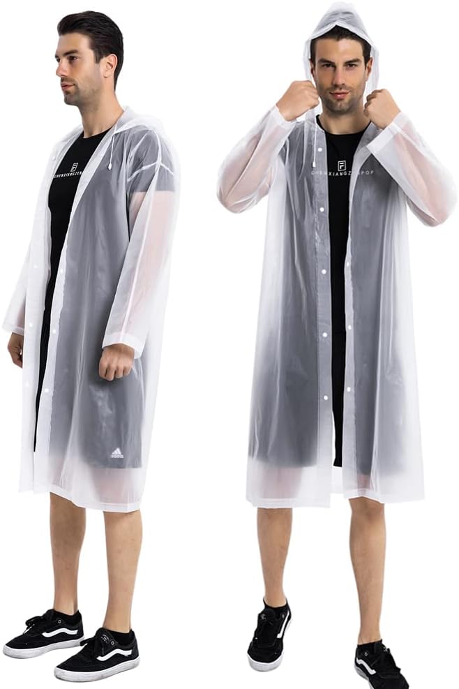 COOY Rain Coats (2 Pack) - Reusable EVA Rain Ponchos For Adults Rain Jackets Raincoats For Men Women
