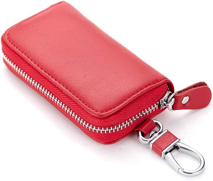 Genuine Leather Key Holder Bag with 2 Card Slot & 6 Hooks & 1 Access Card,Key Case Car Key Holder Wallet for Men Women