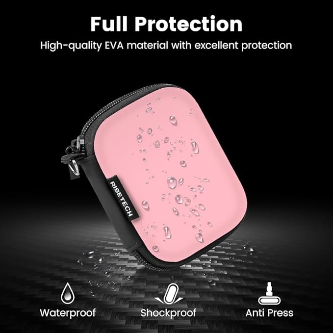 Earbud Case Holder, RISETECH Hard Earphone Travel Case Zipper Pouch Compatible with Wired Earbuds, TAGRY X08, Btootos A90 Pro, in Ear Monitor -Pink