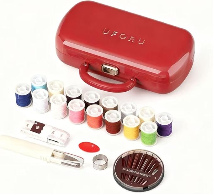 Reflygen Portable Sewing Tool Kit,Multi-Colored Thread Spools,DIY Sewing Accessories,Travel Repair Kit(Ankera Red)