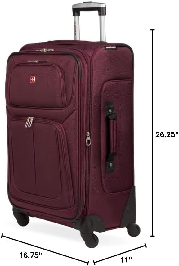 SWISSGEAR Sion Softside Expandable Spinner Luggage Durable Lightweight Travel Suitcase, Merlot, Checked-Medium