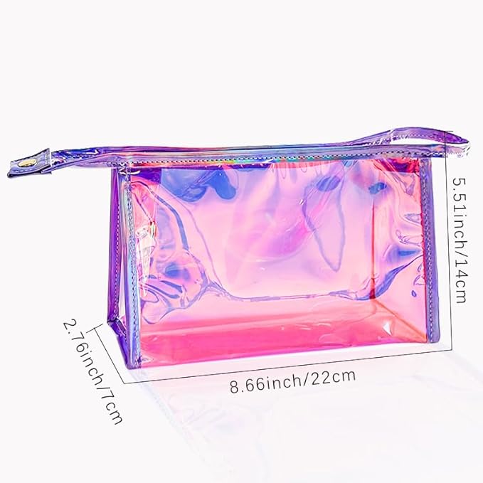 Green Transparent Laser Cosmetic Bag Iridescent Holographic Waterproof PVC Makeup Organizer Bag for Women (Pink+White)