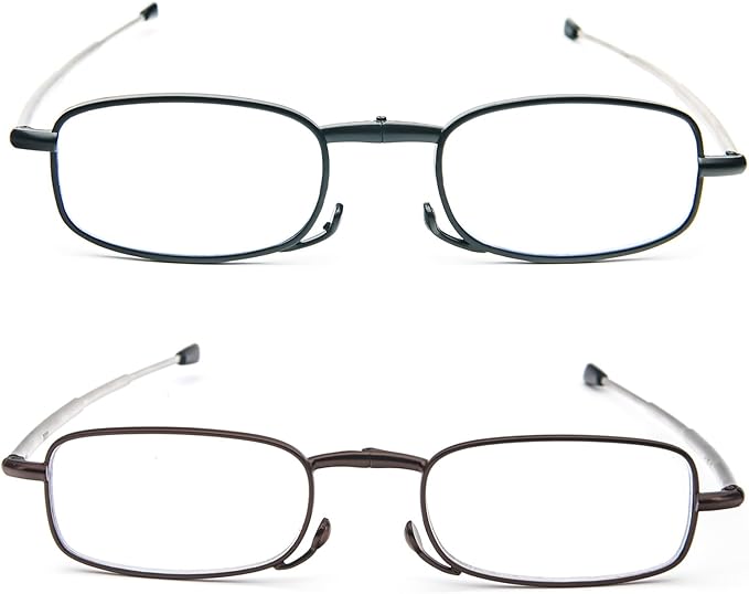 2 Pack Folding Reading Glasses Stainless Steel Mini Anti-Blue Light Blocking Reader for Men Women