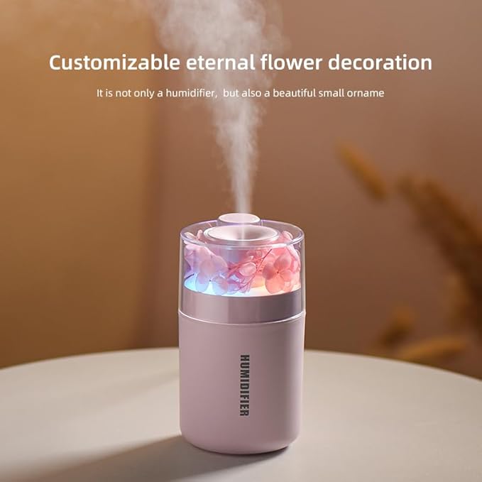 Portable Mini Humidifier, 180ml USB Small Humidifier for Bedroom, Car, Office Desk, Travel & Indoor Plants, 2 Mist Modes, Super Quiet (B-Pink)