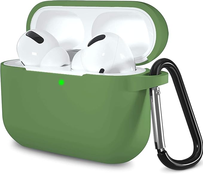 Lerobo Compatible with AirPods Pro 2 Case,Shockproof Washable Silicone Cover for Airpods Pro Supports Wireless Charging with Carabiner Front LED Visible,Olive Green