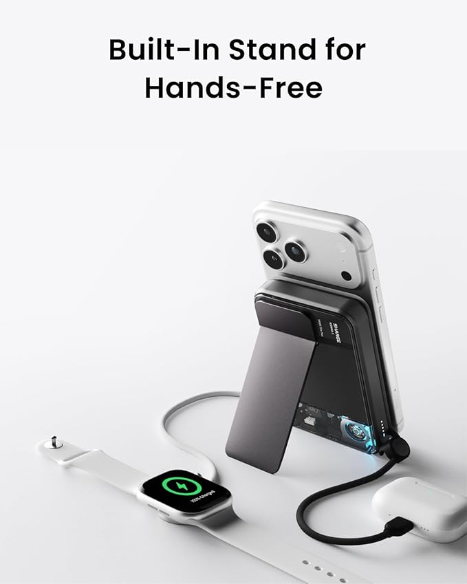 sharge ICEMAG 3 MagSafe Portable Charger, Qi2.2 25W Magnetic Power Bank 10000mAh 35W USB-C Fast Charging, with Active Cooling& Built-in Cable, Transparent RGB Design for iPhone 17/16/15/14 Series