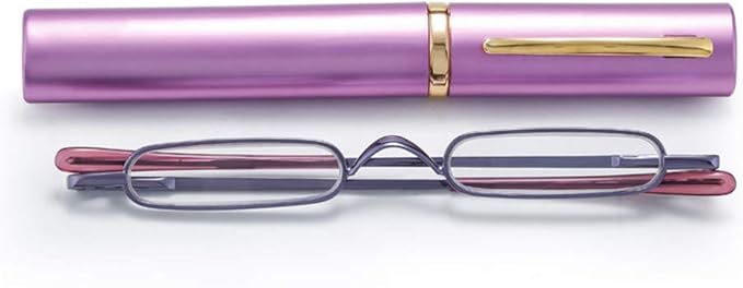 Viseng Slim Mini Metal Reading Glasses Compact Lightweight Portable Readers with Glasses Case for Reading Case,Gold+Purple+Red+2.0