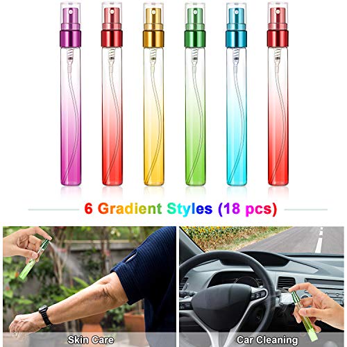 18 Pieces Mini Travel Perfume Spray Bottles 10 ml Colorful Glass Fine Mist Sprayer Empty Spray Bottles Refillable Container Perfume Atomizer for Cleaning, Essential Oil, Liquid, 6 Gradient Colors