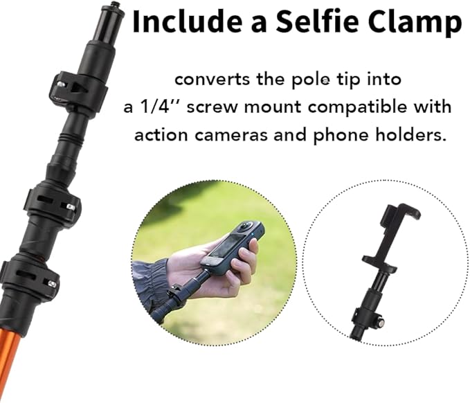 Selfie Trekking Pole – Ultralight 7075 Aluminum Hiking Poles with Built-in 1/4” Mount, Selfie Clamp, Tripod & Camera Kit – Adjustable Flip-Lock Walking Stick for Men & Women