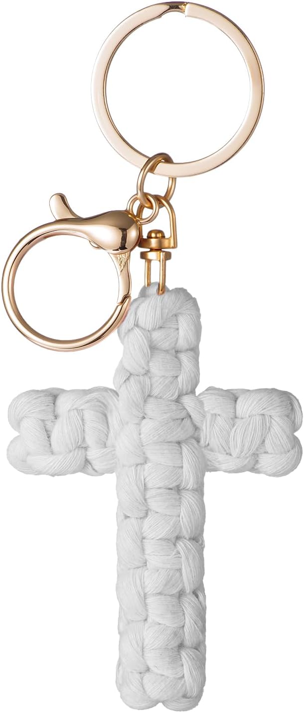 Macrame Cross Keychain,Jesus Key Chain Christian Car Accessories Handmade Soft Cross Keychain Boho Decor for Women Men Gifts