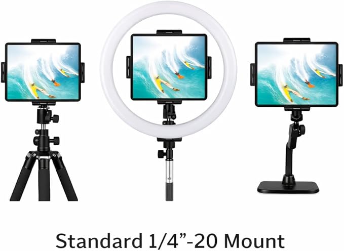 Acuvar Tablet Tripod Mount with Ball Head – 360° Rotating iPad Holder for Tripods, Ring Lights & Stands (5.3–10.6”)