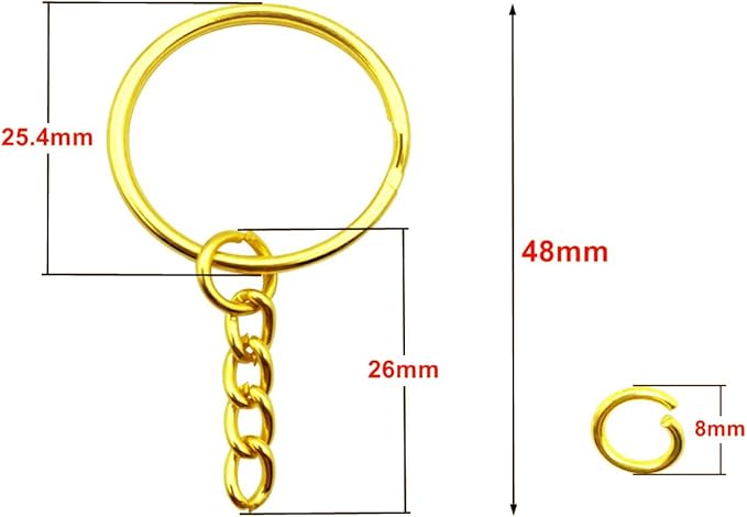 100Sets 1 inch Keychain Rings Golden Split Round Key Ring with Chain and Open Jump Rings for DIY Keychain Making Crafts