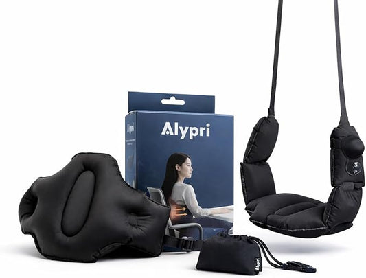 2-in-1 Inflatable Foot Hammock & Lumbar Support – Premium TPU Material, Adjustable Support for Airplane, Office & Home – Lightweight, Portable & Travel-Ready (Black)