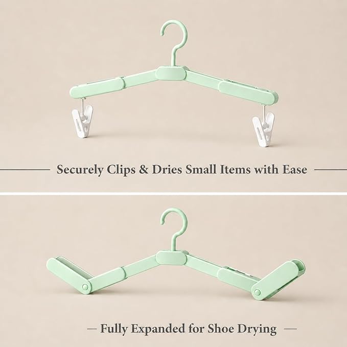 6 Pack Foldable Travel Hangers Portable Collapsible Hangers with 12 Clips for Travel, Cruise, Hotel, Camping, Dorm, Space Saving Clothes Hangers for Small Spaces, (Light Green)